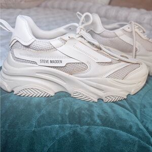 Title:
Steve Madden Chunky Sneakers White Beige Mesh Platform Shoes